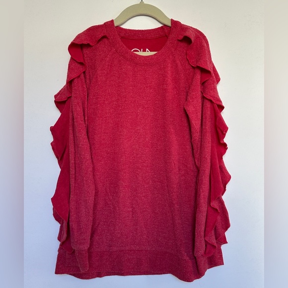 Chaser Ruffle Sleeve Ultra Cozy Red Sweatshirt size 10-12 - Picture 1 of 8